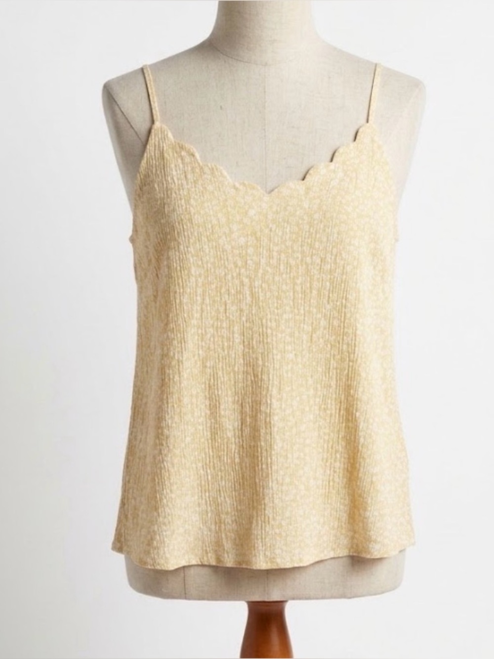 White Birch Yellow Floral Scalloped Camisole Tank Top Cottagecore Coquette L